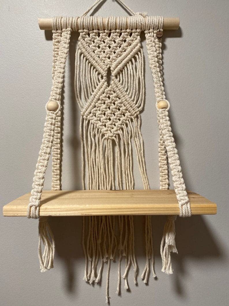 Urooz Macram Wooden Wall Hanging Shelf |921| Modern Chic Woven Macrame Tapestries, Wall Art Home Decor For Apartment, Dorm, Bedr